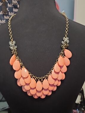 Coral Teardrop Statement Necklace - Unbranded